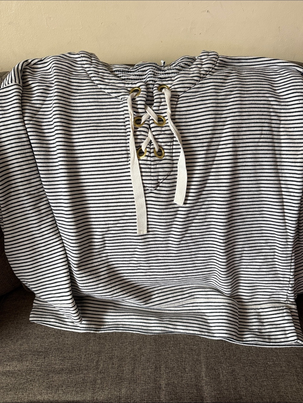 Vineyard Vines Black & White Striped Lace-Up Pullover